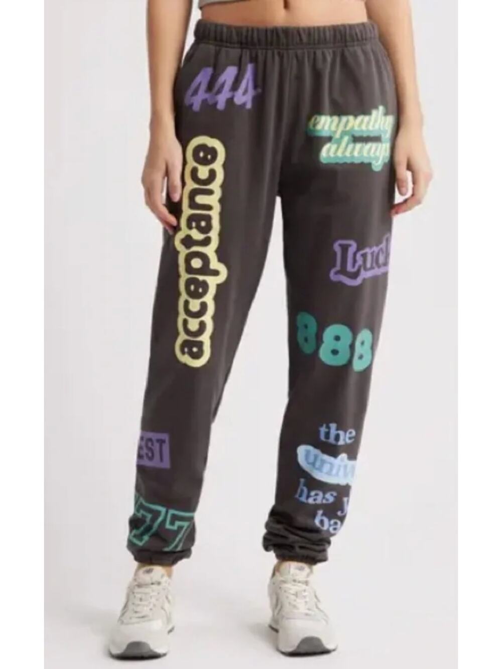 The Mayfair Group Jogger S/M Affirmations Charcoal Sweatpants Graphic Gray Loung